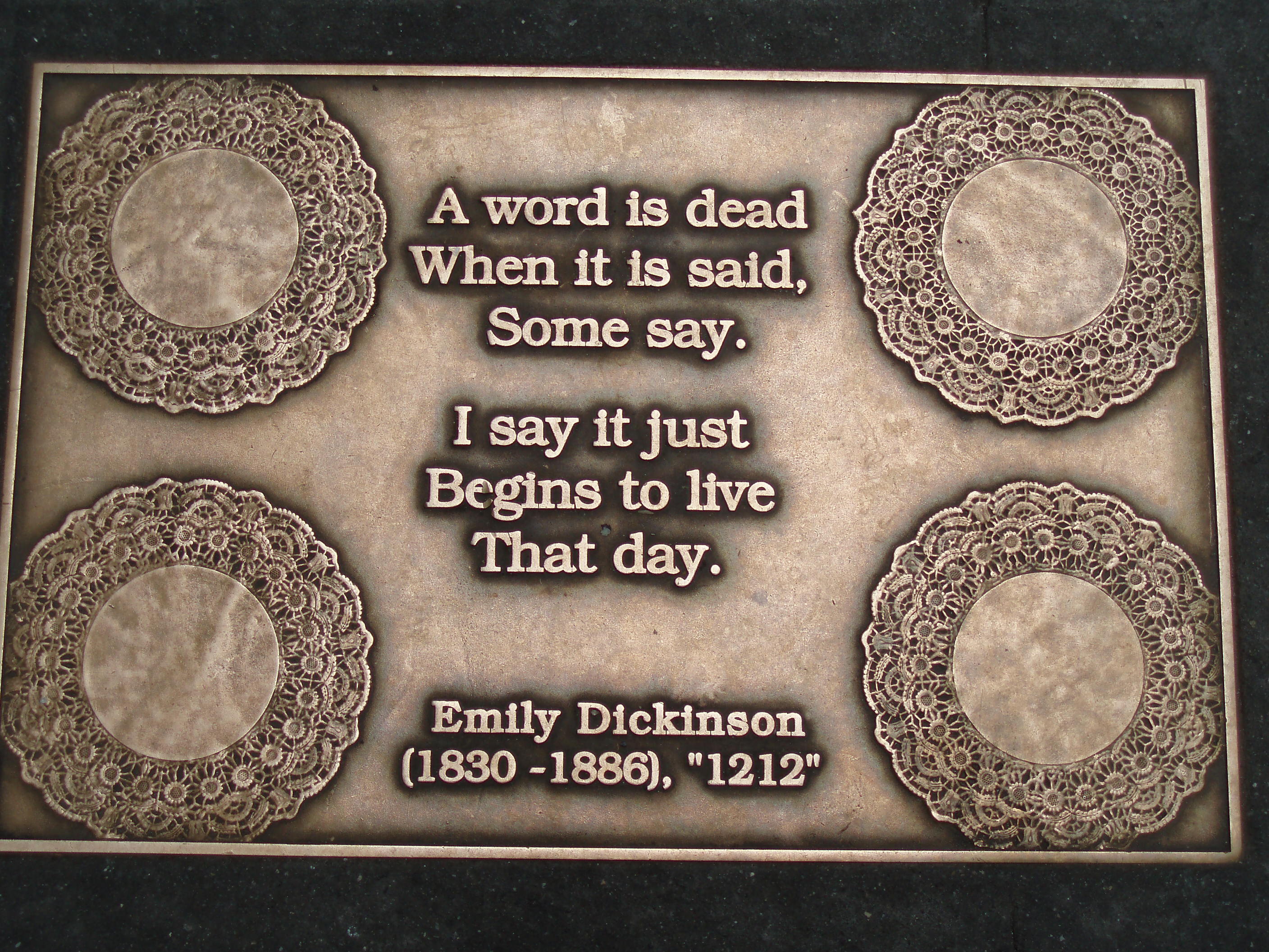 NY Library Walk-Author's Plaque- Emily Dickinson quote
